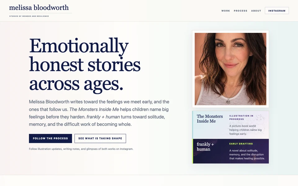 Melissa Bloodworth author site homepage preview